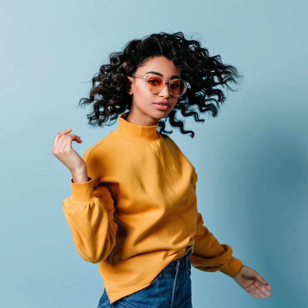 original portrait with fine curly hair before background removal